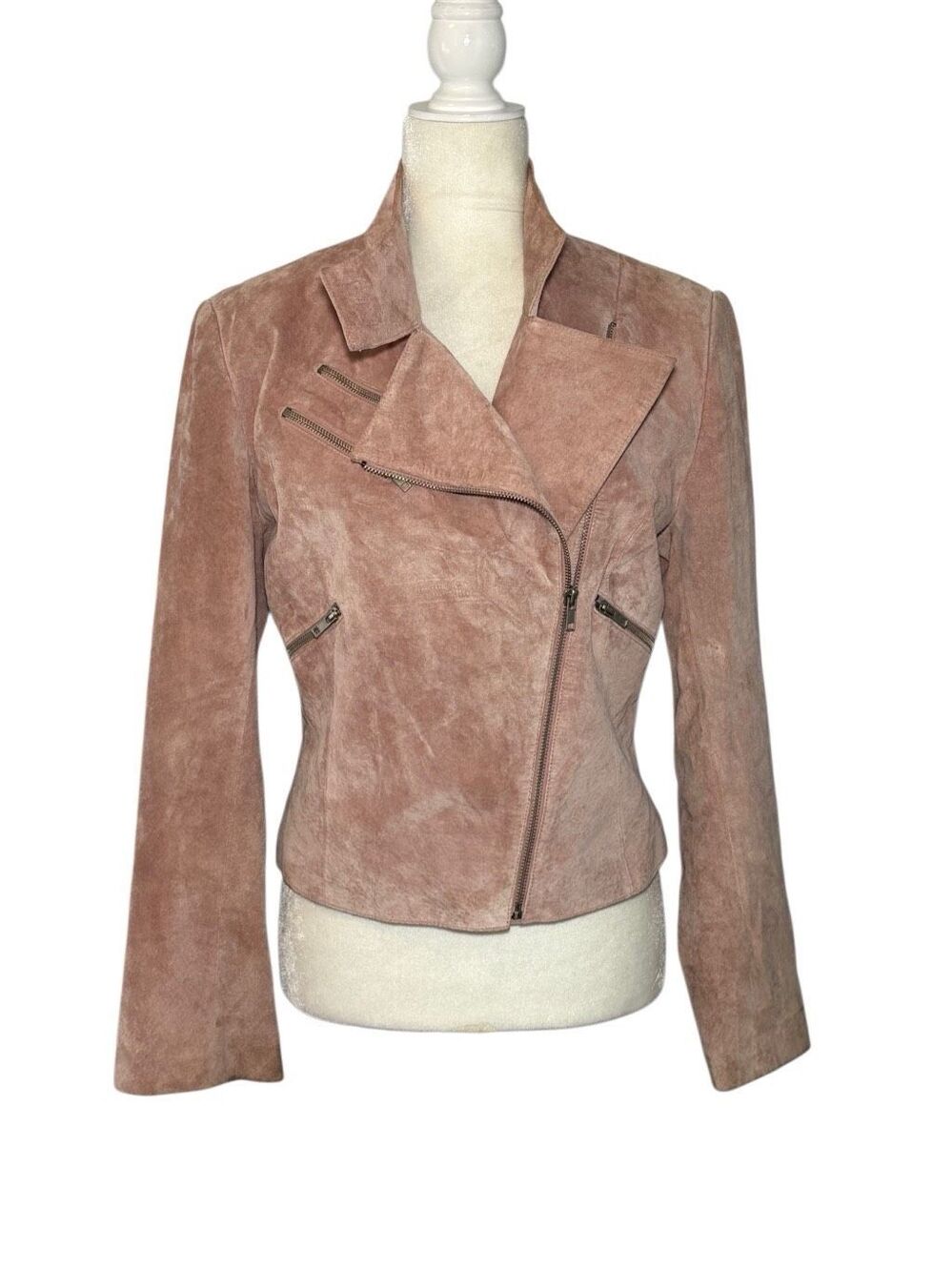 Brandon Thomas dusty rose 100% suede moto jacket - S